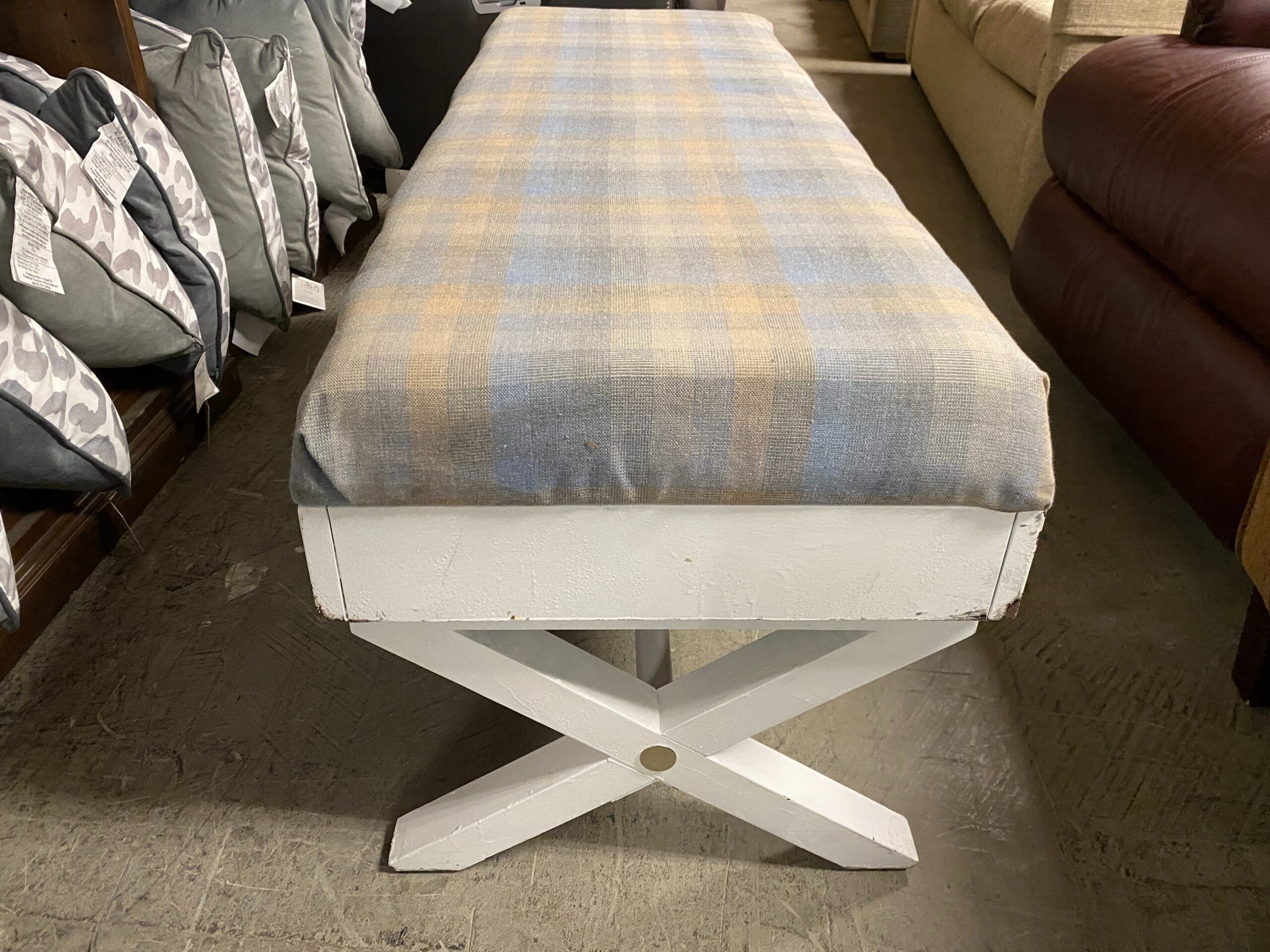 Orange & Blue Flannel Patterned Storage Bench