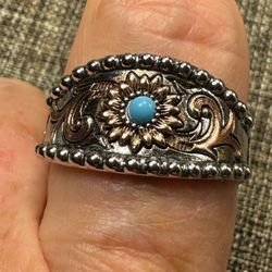 607-Unisex Vintage Style Rose And Silver Color Metals With Blue Setting S925