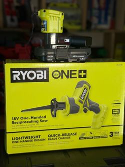RYOBI ONE+ 18V Cordless One-Handed Reciprocating Saw with battery and charger