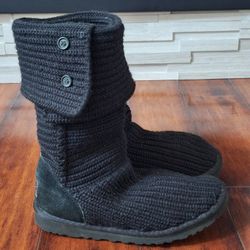 Ugg 5819 Classic Cardy Black Knit Boots Size 8