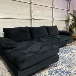 Black Suede Couch Small Sectional