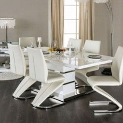 Brand New White Modern Style 7pc Dining Table Set