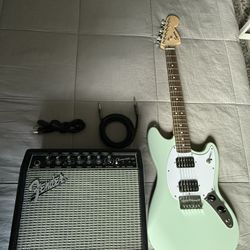  Squier Mustang Electric Guitar w/ Fender Champion 20 Amp