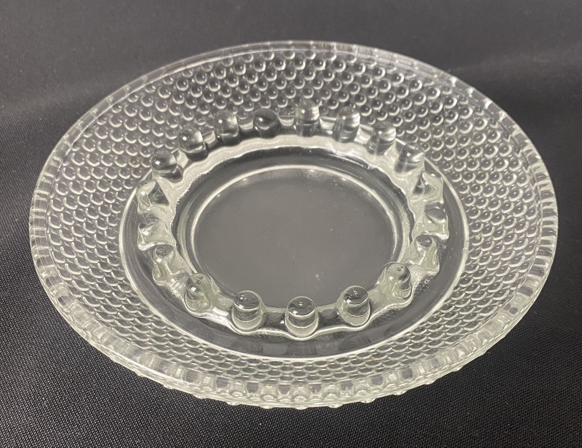 Vintage Hobnail HOB Nob Clear Round Glass Retro Ashtray Raised Lip 6.25" Rare Antique 
