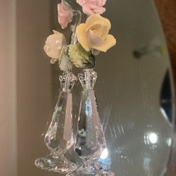 Crystal Mini Vase W/ Porcelain Flowers 