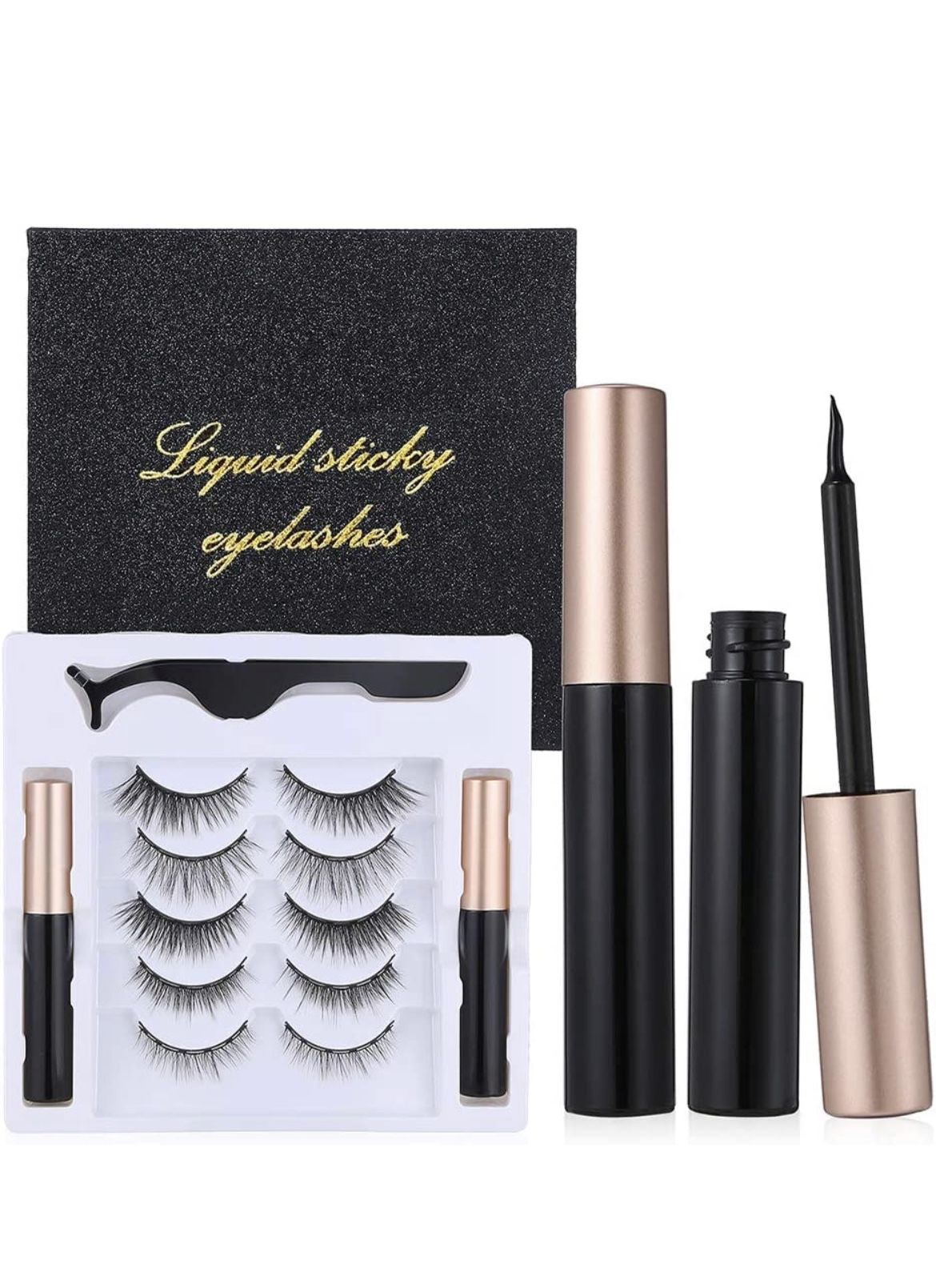 Liquid Sticky Strip Eyelashes And Eyeliner Gift Kit, New!
