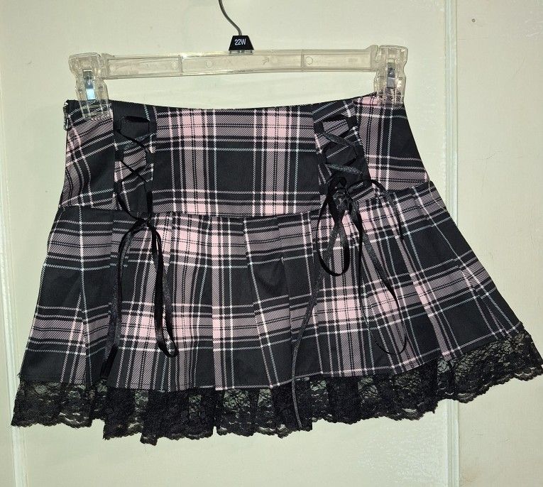 Womens Plaid and Lace Mini Skirt