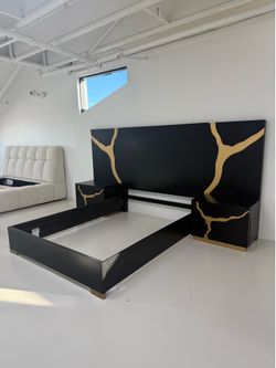✨ Black Velvet & Gold Bed • Only $50 Down w/ Financing