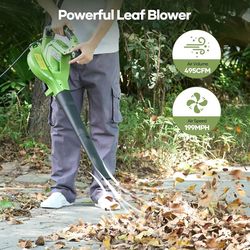 3-in-1 Electric Corded Leaf Blower, Leaf Vacuum and Leaf Mulcher, 6 Wind Modes, 495 CFM, 199 MPH, 12A Motor, 16:1 Mulching Ratio, Leaf Blowers with Co
