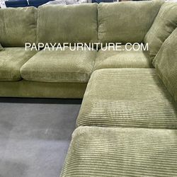 New Green Sectional And Ottoman Couch Plush Fabric L-shape Corner