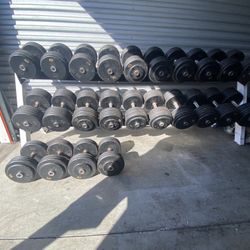 2220lbs In Pro style Rounded Dumbells + Rack 65s-120s