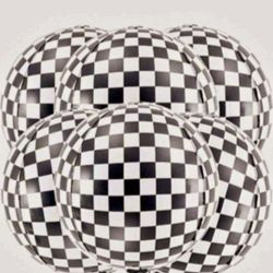 Black and White Checkered Balloons - 22 Inch, Pack of 6