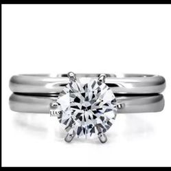 New 18k White Gold Wedding Ring Set 
