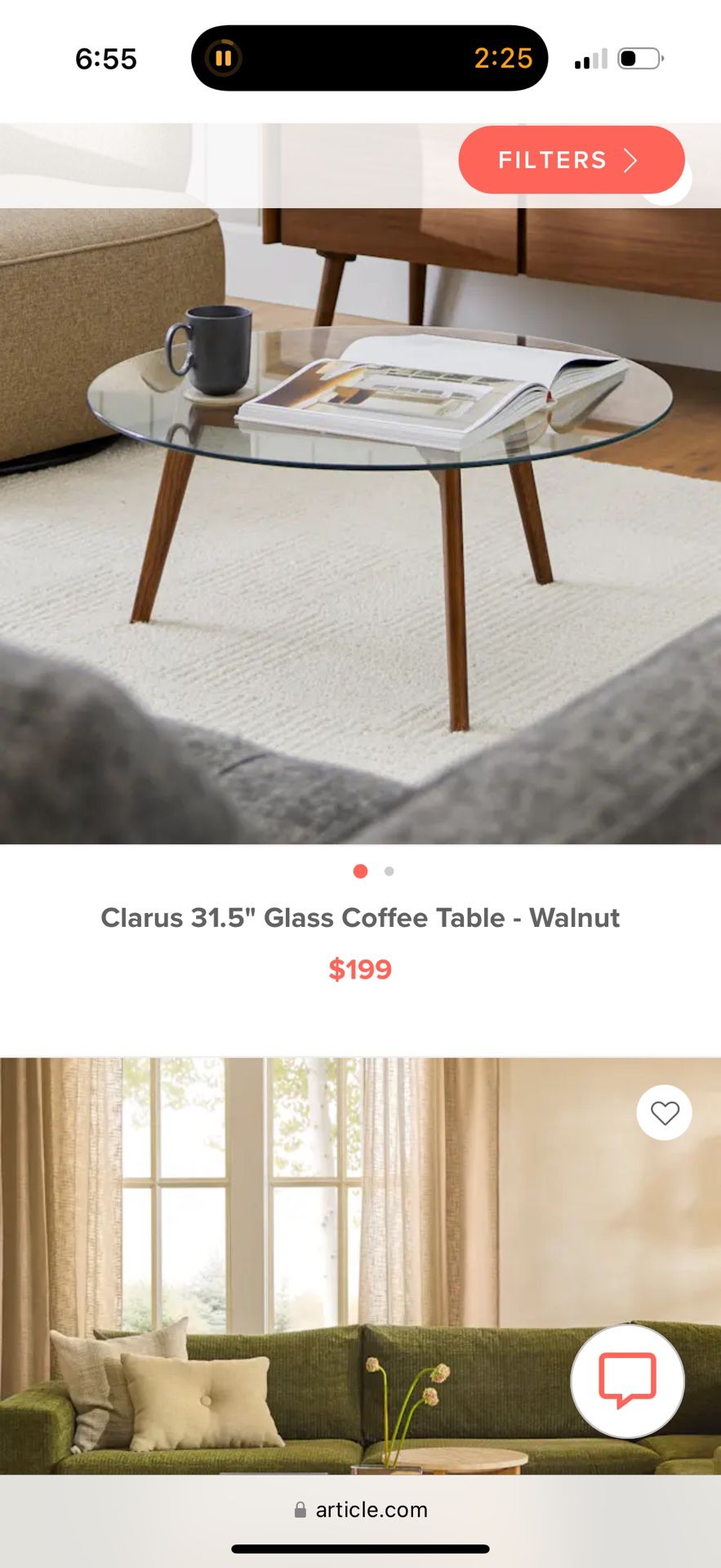Article Glass Wood Coffee Table