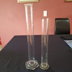 Lot Of 2 Vtg Lab Glass Cylinders 15" 12"