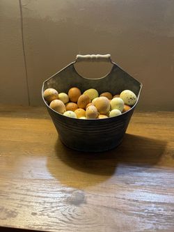 Galvanized Metal Bucket with Decorative Speckled Eggs