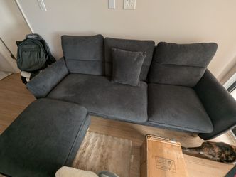 Grey Microfiber Couch with Movable Ottoman