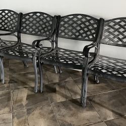 4 Cast Aluminum Patio Chairs – Heavy Duty Lattice Style, Dark Charcoal