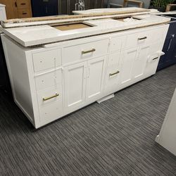 84” Bathroom Vanity In White With Double Sinks Countertop 