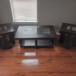3 Piece Wood Wooden Living Room Table Set End / Side Tables
