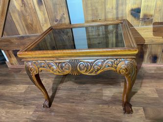 Dragon Feet Hardwood Glass End Table Furniture