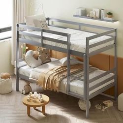 New in Box New in Box Bunk Bed Twin Over Twin, Solid Wood Bunk Bed with Sturdy Ladder & 12 Inch Safe