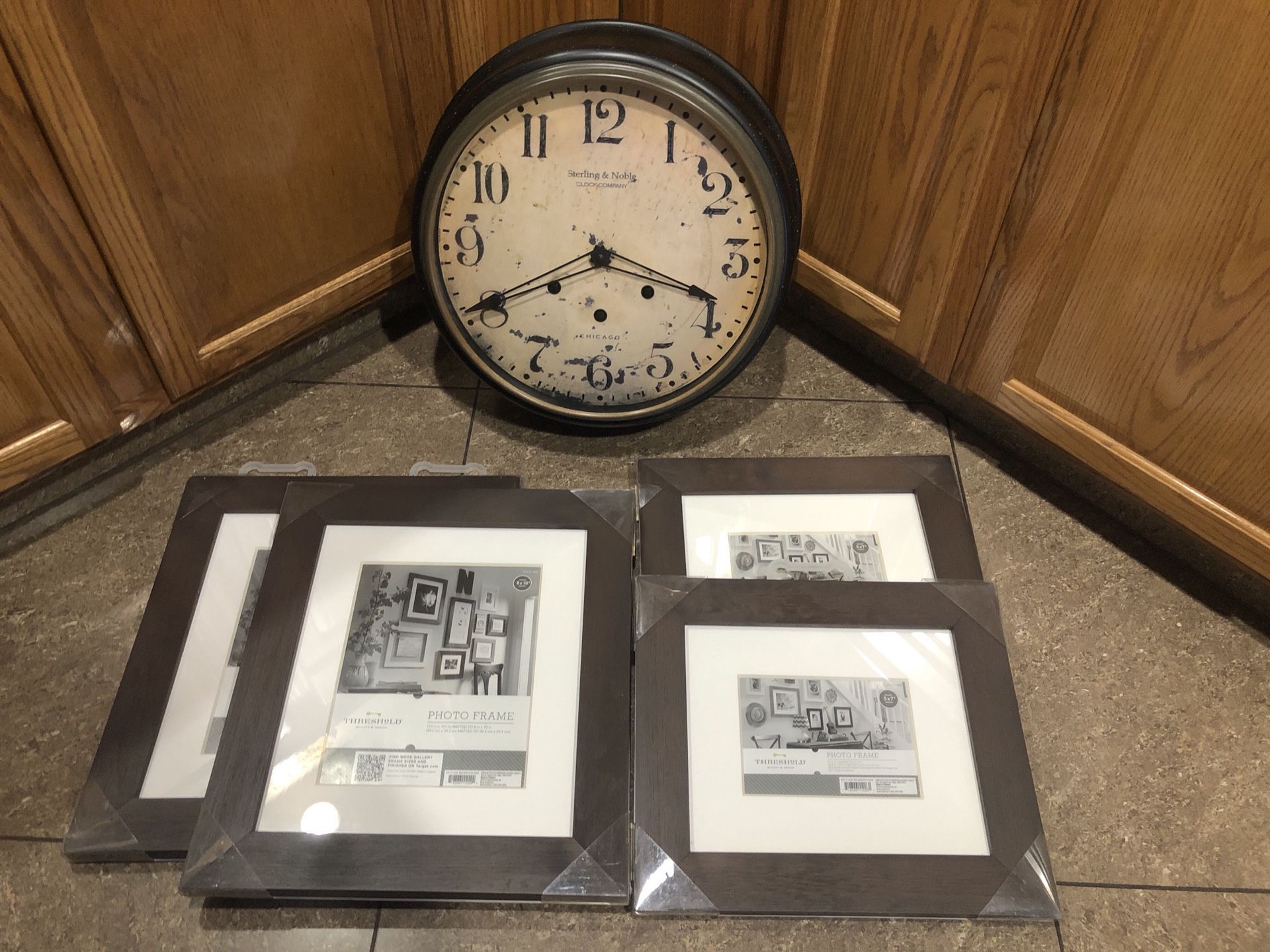 Wall Clock (Sterling & Noble Clock Company) and 4 New Wooden Frames