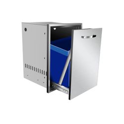 New Built-in Double Trash Drawer Pull-Out Tray Outdoor Kitchen Stainless Steel Trash Drawer Storage Two Trash Bins for BBQ Island Grill Station,17" W 