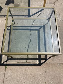 Gold Metal and Glass Top Side Table