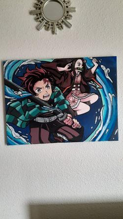 Demon slayer acrylic painting on 18x24 canvas animeart