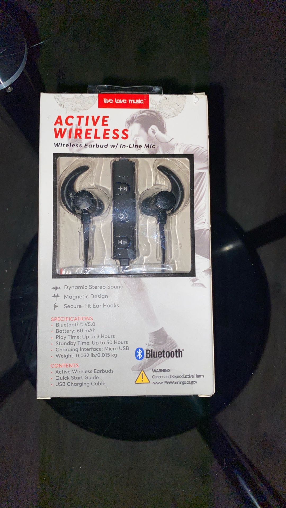 Active Wireless Earbuds w / in-line Mic