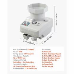 Coin Counter, Professional Coin Sorter with LED Display Holds up to 11000 Coins, Automatic Coin Sorter and Wrapper Machine for All Coins, Suitable for