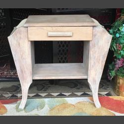 Patterned Light Gray, Vintage Natural Wood Table With Storage - 27L x 25H x 14D 