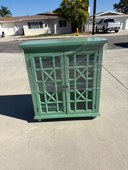 Small shabby chic teal cabinet hutch