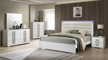 Brand new Olivia queen size 5pc white color complete bedroom set special