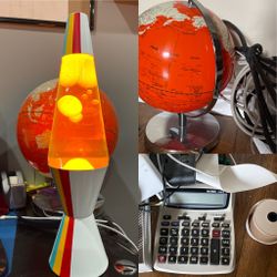Lava lamp, Printing Calculator, Orange Desk Globe, (Desk Supplies)
