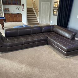 L-shaped Leather Sectional & Ottoman 