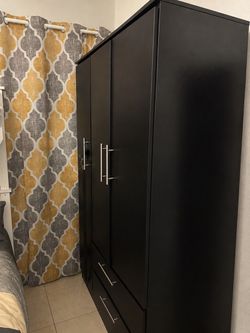 Black Wardrobe Armoire with Drawers
