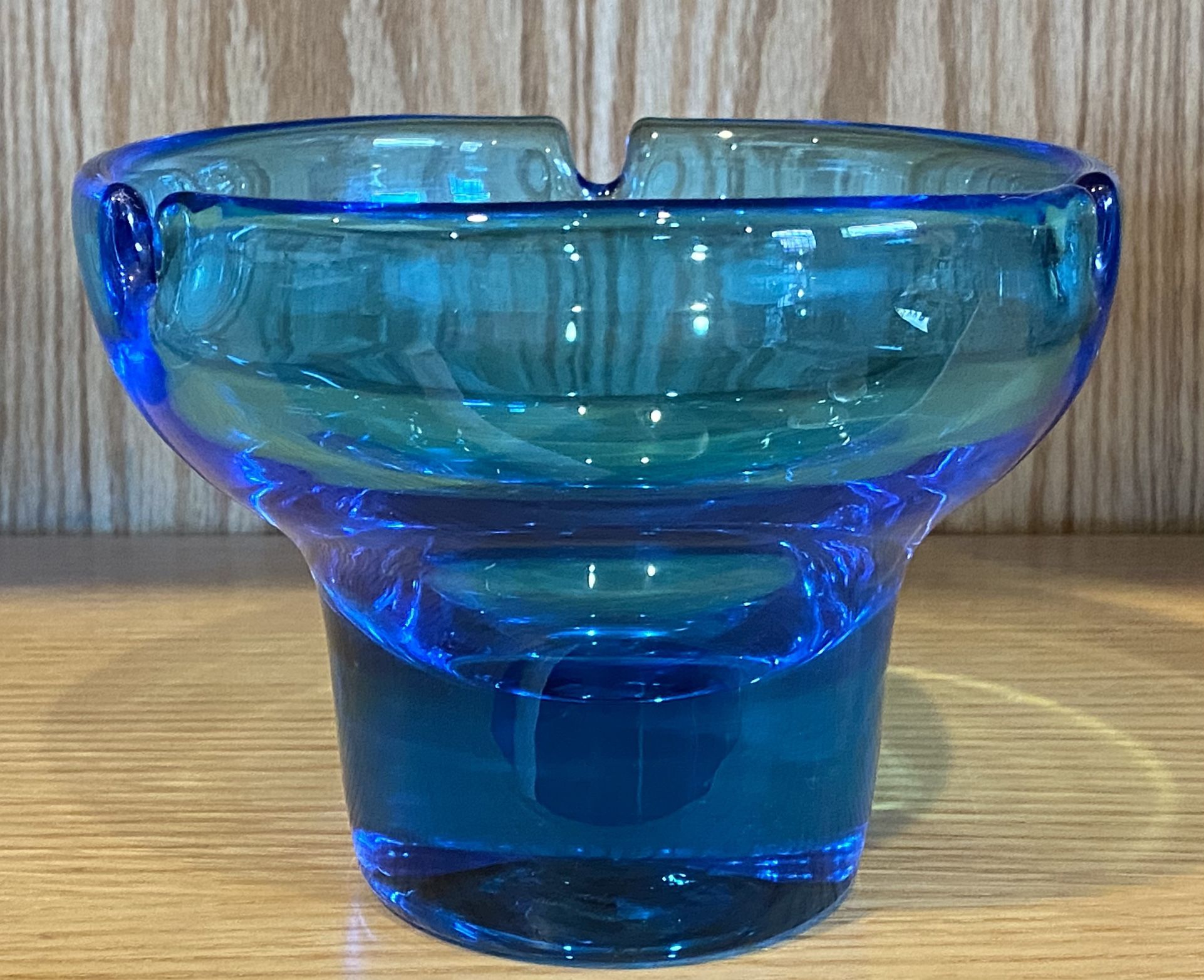 Vintage Greenwich Flint Craft blue glass ashtray