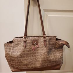 Juicy Couture Beige Brown Purse Logo Pink Handbag Strapped Zipper Closure 