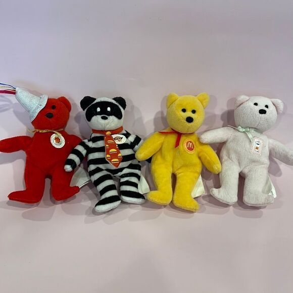 2004 McDonalds 25th Happy Meal Anniversary Teenie Beanie Lot of 4 Good Condition