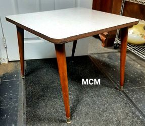 MCM Wooden Side Table / Mid Century Modern White Laminated End Table