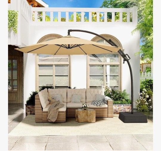Umbrella 11FT Cantilever Umbrella with Base Outdoor Large Round Aluminum Offset Umbrella for Pati