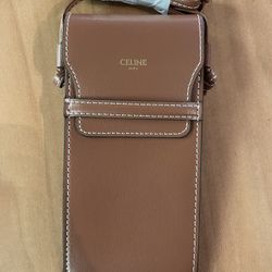 CELINE Paris Brown Leather Sunglasses Case Pouch Phone Crossbody Bag Purse