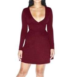American Apparel Women's Burgundy Ponte Margot Long Sleeve Wrap Dress Size Large