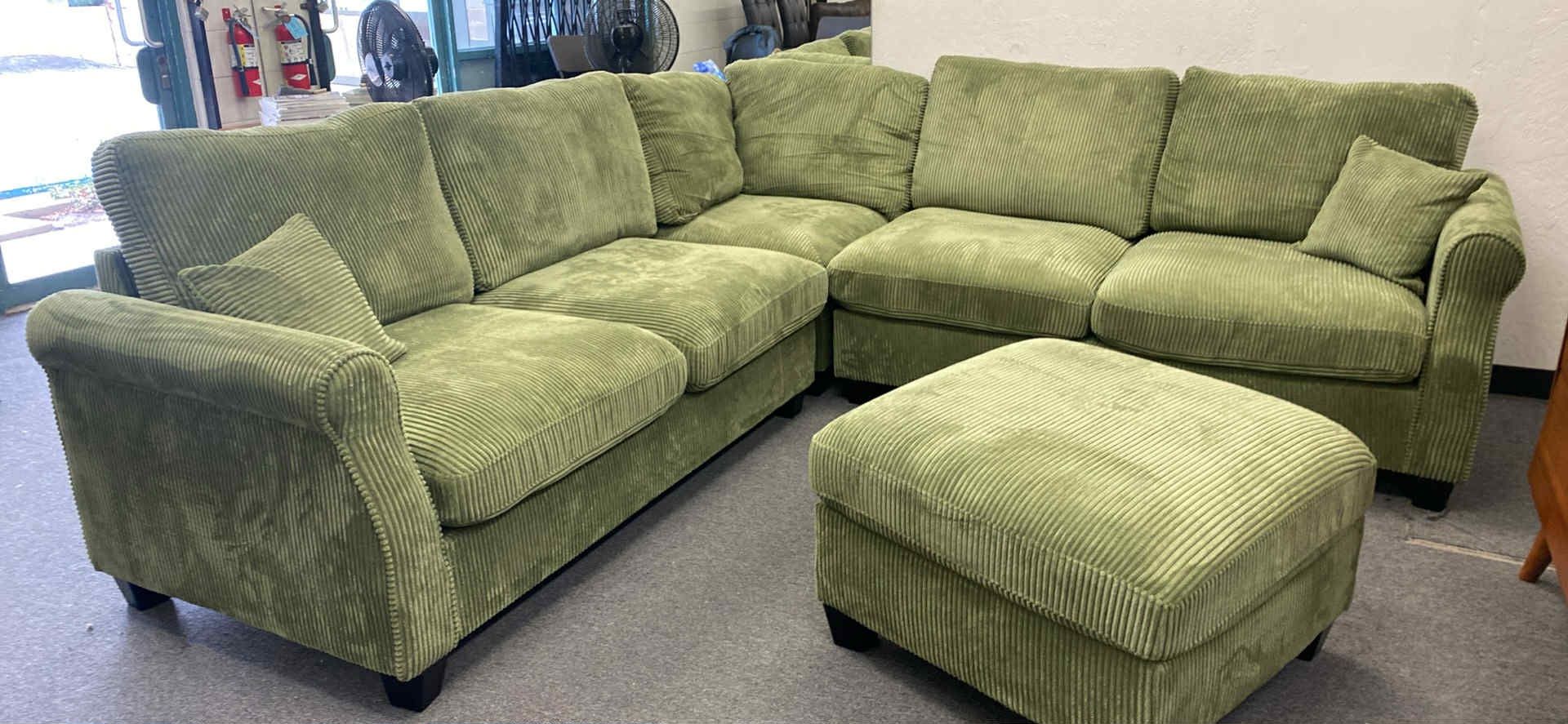 New 99x99 Corduroy Sectional Couch With Ottoman : Free Delivery