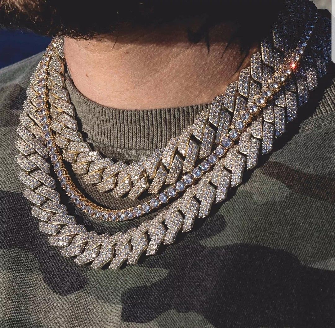 Chain and bracelet 16MM Full Diamond 14k Gold Plated Doesn't Loses Color