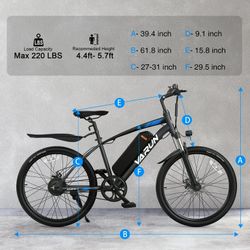 VARUN 24-inch Electric Mountain Bike, City Bike, 350W Motor with 36V 7.8AH Removable Battery, Single Speed E-Bike, Front Suspension and Dual Disc Mech