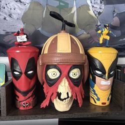 Deadpool And Wolverine Headpool Popcorn Bucket and gripper cups