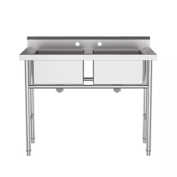 35.8in Double Bowl Drop-In Workstation Stainless Steel Sink - New